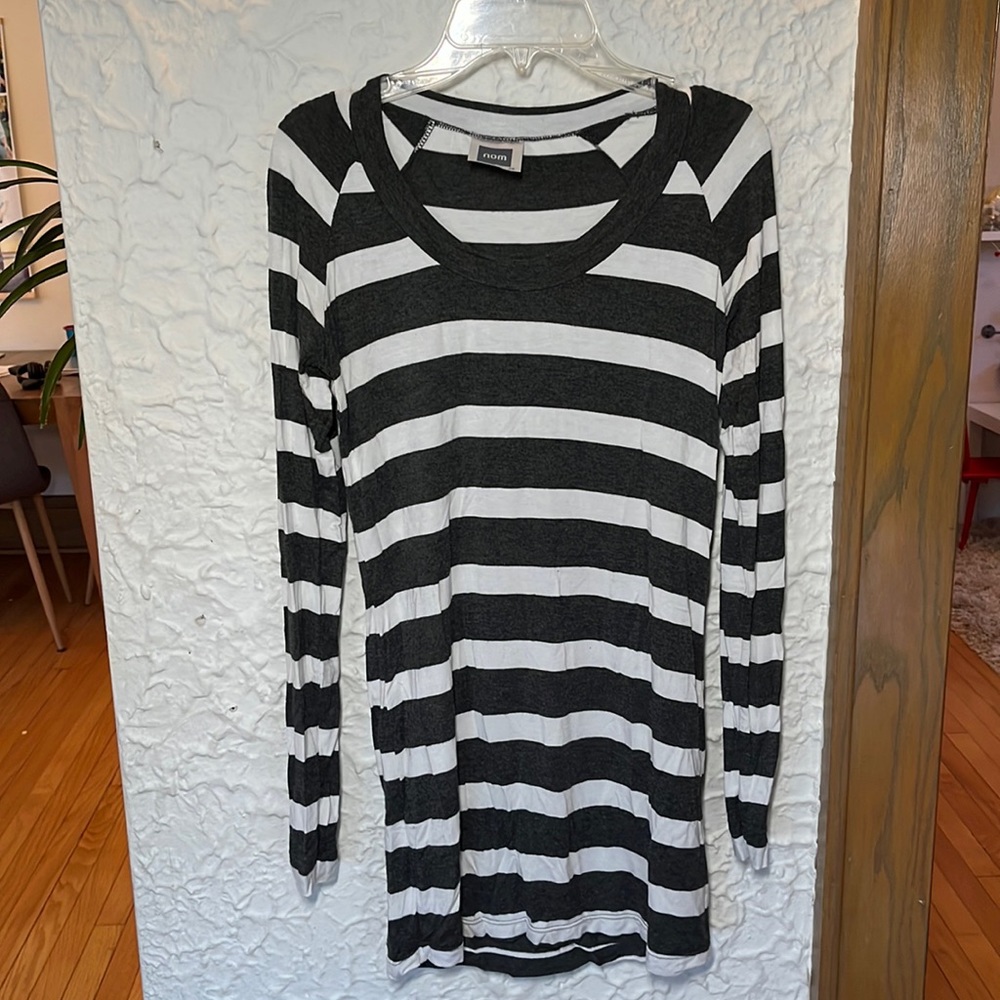Maternity Top | Charcoal & White Stripe